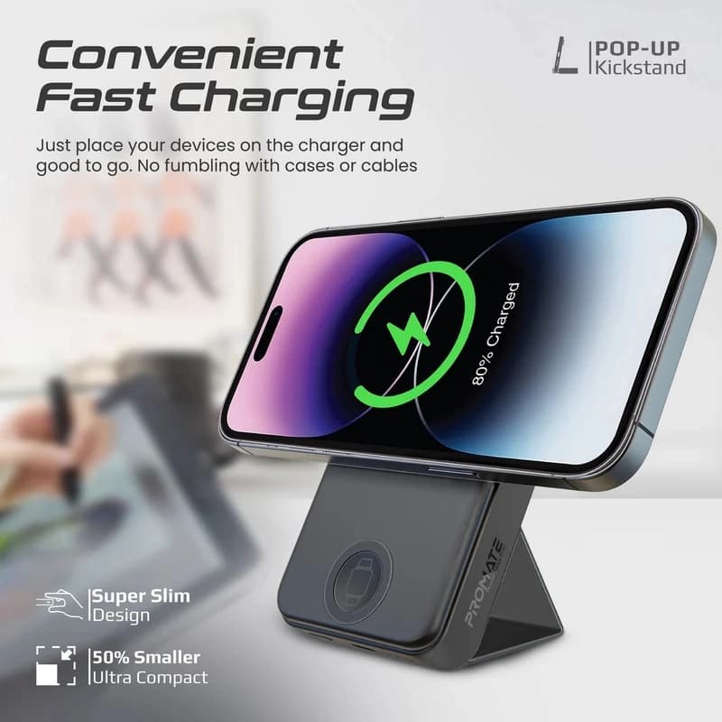 پاوربانک بیسیم 3 در 1 پرومیت مدل POWERMAG-TRIO.BLACK به ظرفیت 10000 میلیآمپر ساعت — تصویر ۲
