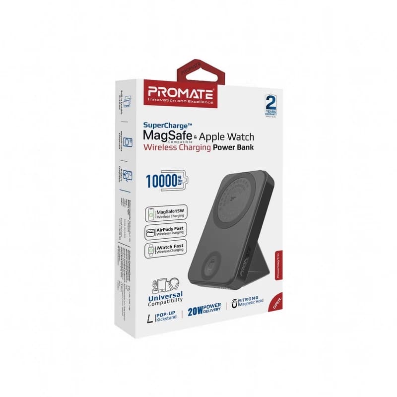 پاوربانک بیسیم 3 در 1 پرومیت مدل POWERMAG-TRIO.BLACK به ظرفیت 10000 میلیآمپر ساعت