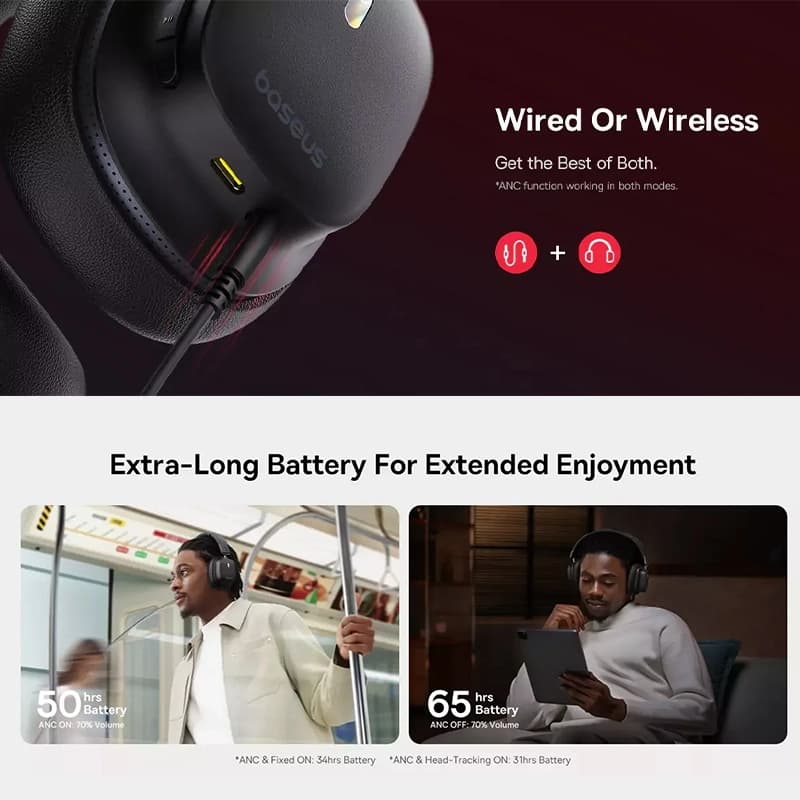 هدفون بلوتوثی بیسوس مدل Bowie 30 Max Noise Cancelling – مشکی — تصویر ۳