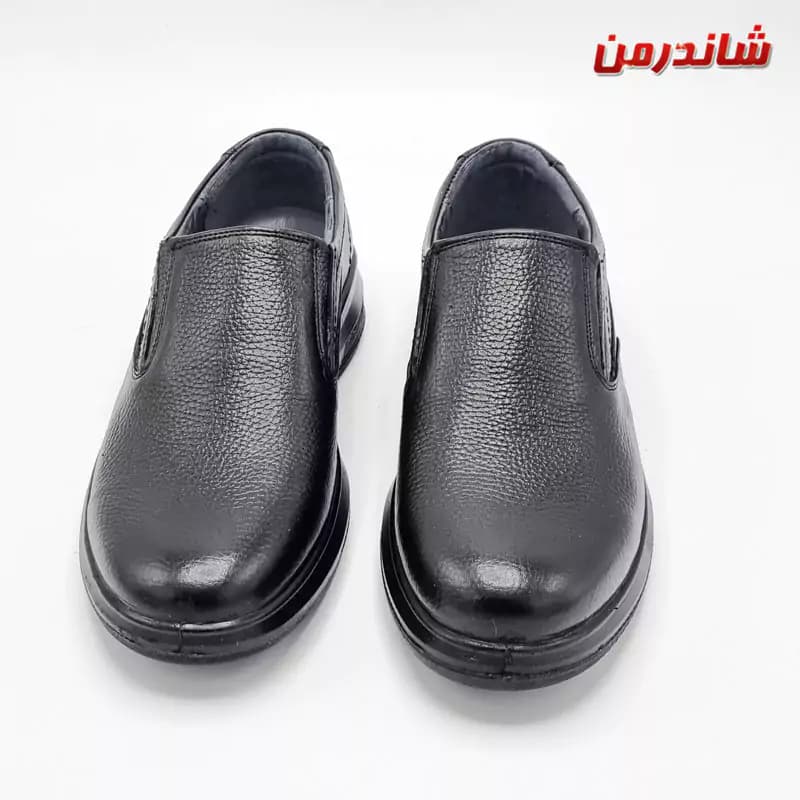 کفش چرم مردانه طبی مجلسی اداری کنار کش مدل بوگاتی مشکی — تصویر ۴