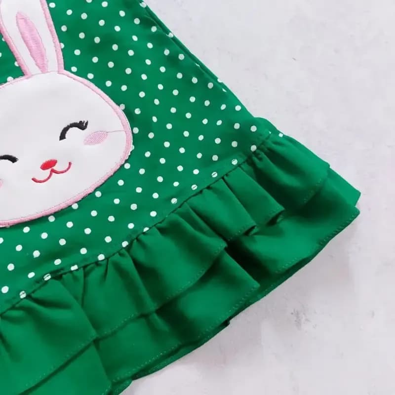 سارافون شورت مجلسی نوزادی دخترانه عیدانه خرگوشی کتان نخ چهار رنگ سایز 35 و 40 — تصویر ۴