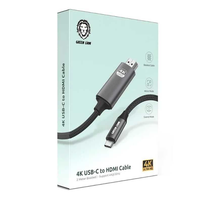 کابل انتقال تصویر گرین لاین مدل GREEN LION GN4KTCHDMIBK 4K USB-C to HDMI طول 2 متر — تصویر ۲