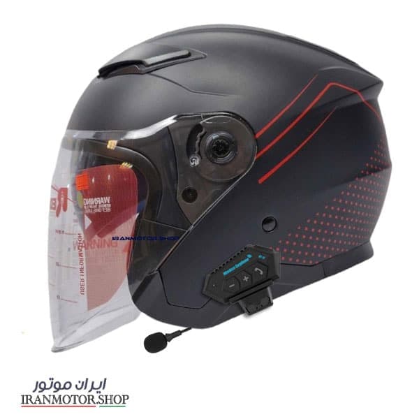 کلاه کاسکت بدون فک ردلاین مدل 956 مشکی قرمز B-red بلوتوثی