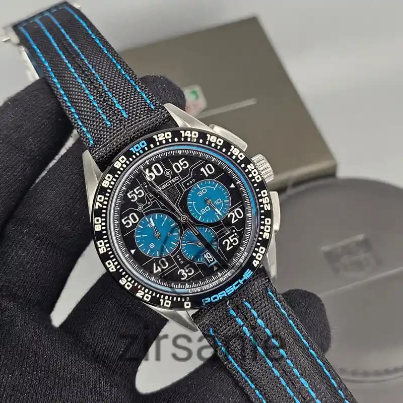 ساعت مچی مردانه تگ هویر پورشه new مشکی آبی Tag Heuer Porsche new Black Blue — تصویر ۷