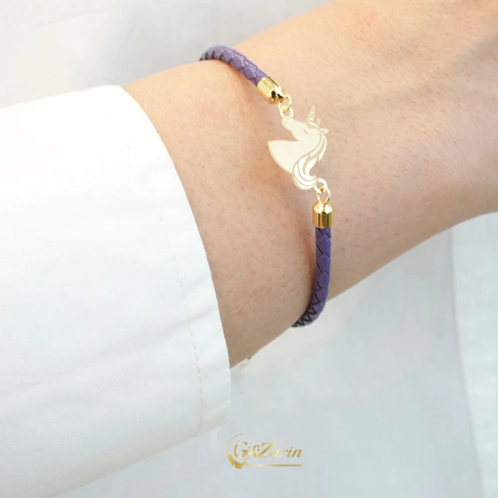 دستبند چرم و طلا یونیکورن B228