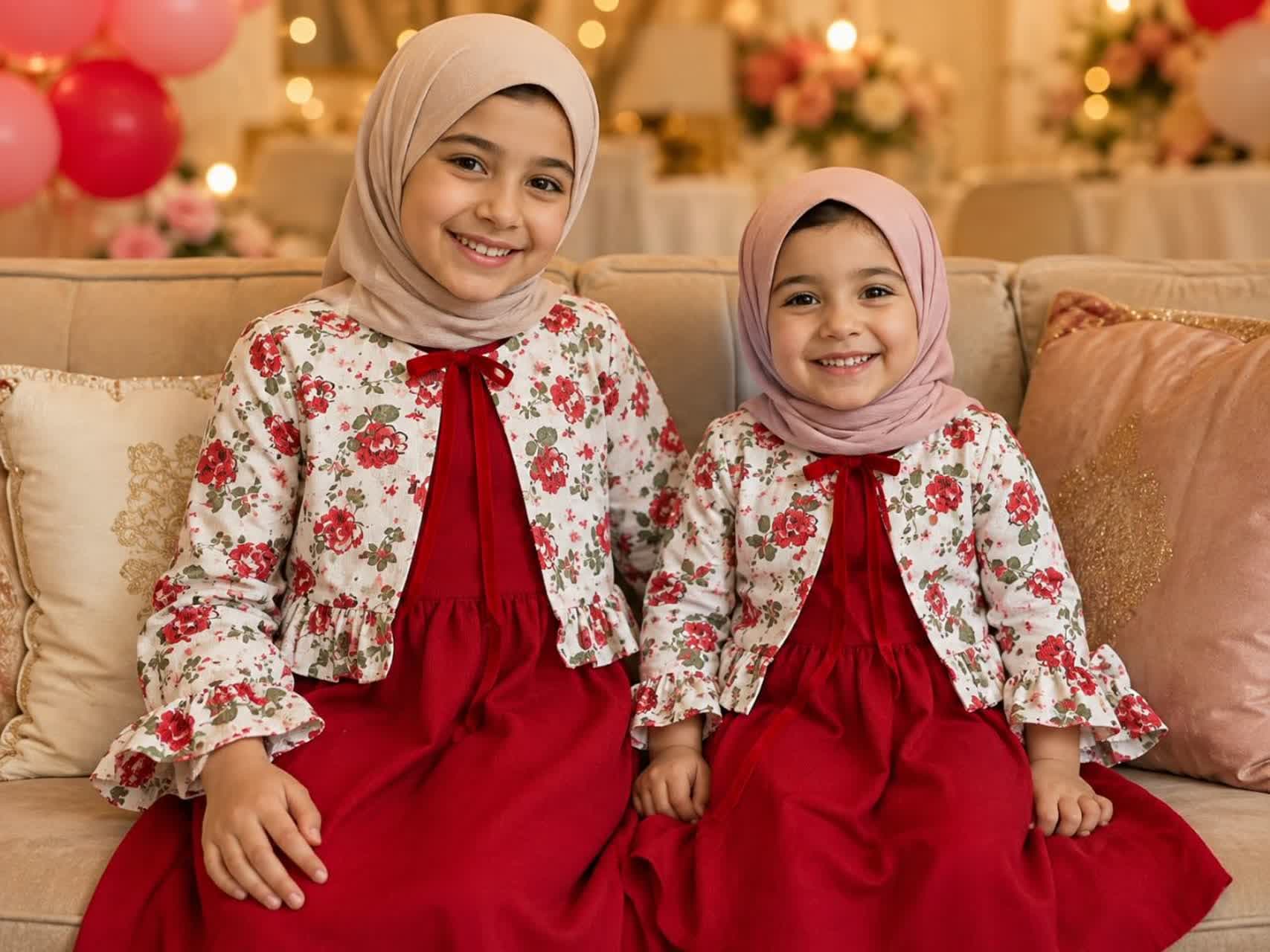 کت و سارافون دخترانه گل سرخ مخمل کبریتی