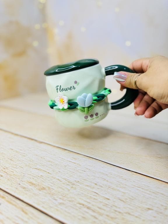 ماگ فانتزی سرامیکی FLOWER طرح برجسته کش دار کد 3319 — تصویر ۳