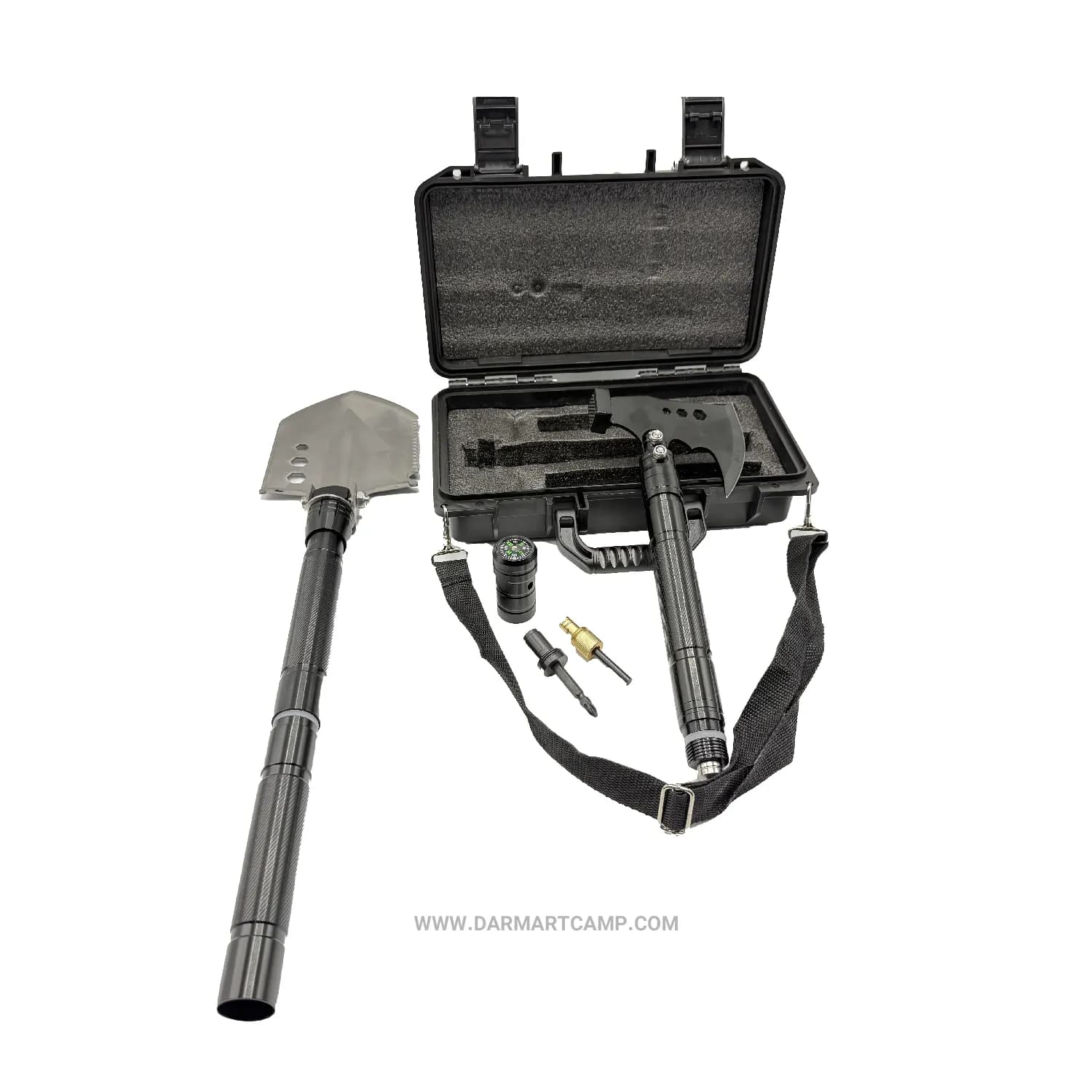 بیلچه و تبر چندکاره تاکتیکی مدل Multi-Tool Survival Set به همراه کیف سخت و قطبنما — تصویر ۲