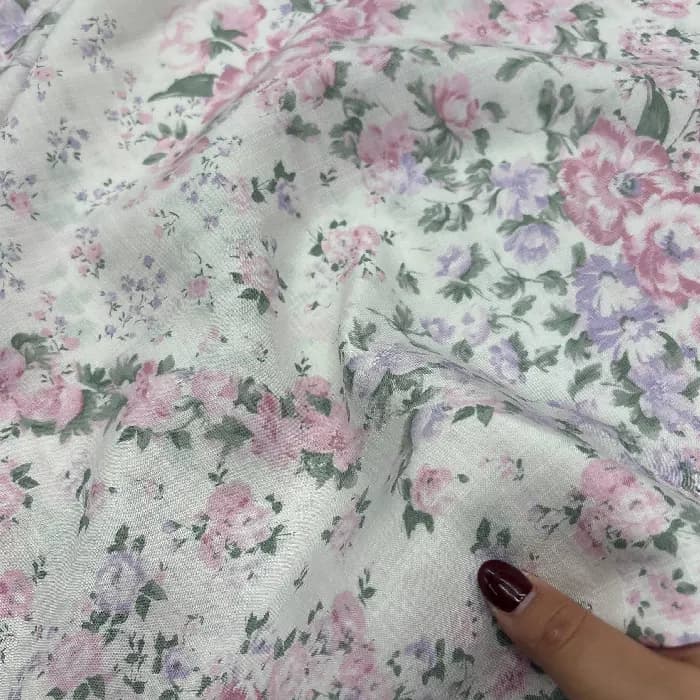 کرپ نخ گرم بالا گلدار رنگ صورتی روشن و یاسی — تصویر ۴