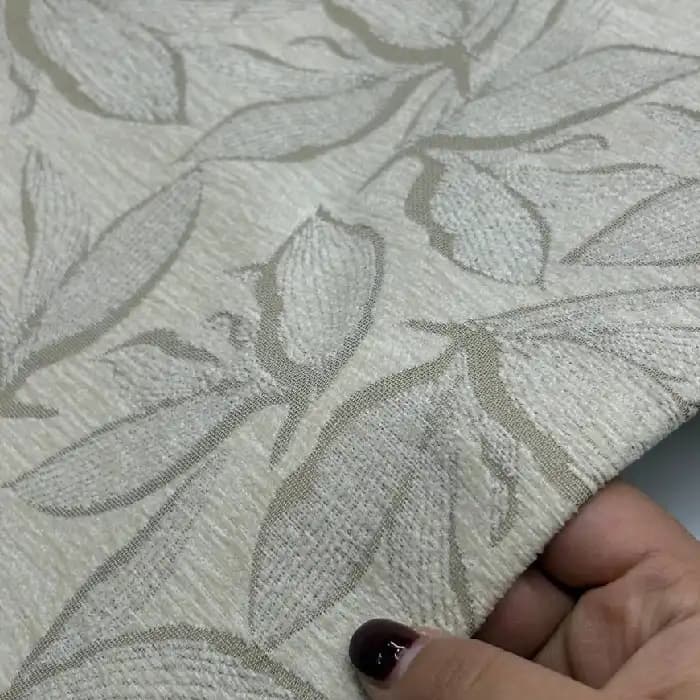 مخمل شانل طرح برگ دو رو رنگ کرم — تصویر ۴