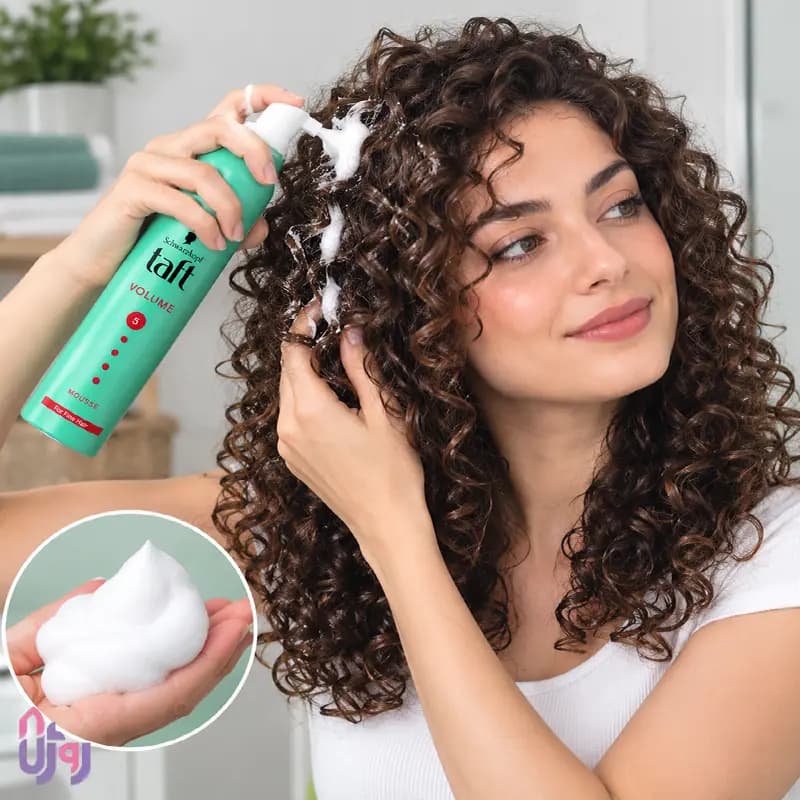 اسپری حالتدهنده مو شوارتسکف تافت Schwarzkopf Taft مدل موس حجمدهنده مو Volume Mousse با قدرت نگهداری 5 Hold Level حجم 150میل — تصویر ۳