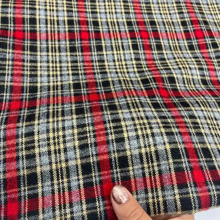 کشمیر سپاهان چهارخونه رنگ طوسی قرمز مشکی کرم — تصویر ۴