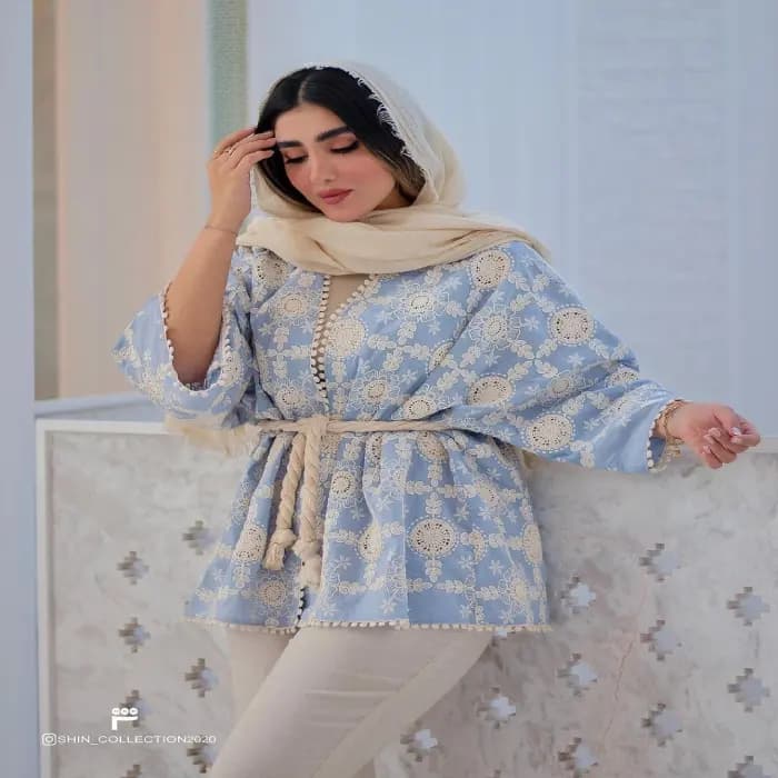 لینن قلاب بافی رنگ سبز پاستیلی — تصویر ۲