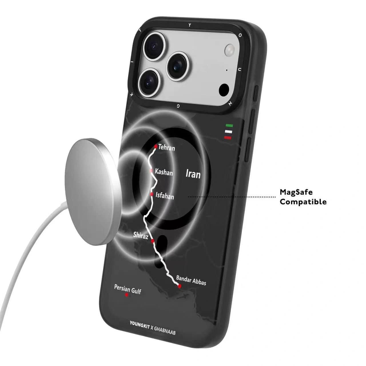 قاب آيفون 17/18 پرومکس برند YOUNGKIT مدل نقشه ايران رنگ مشکي — تصویر ۷