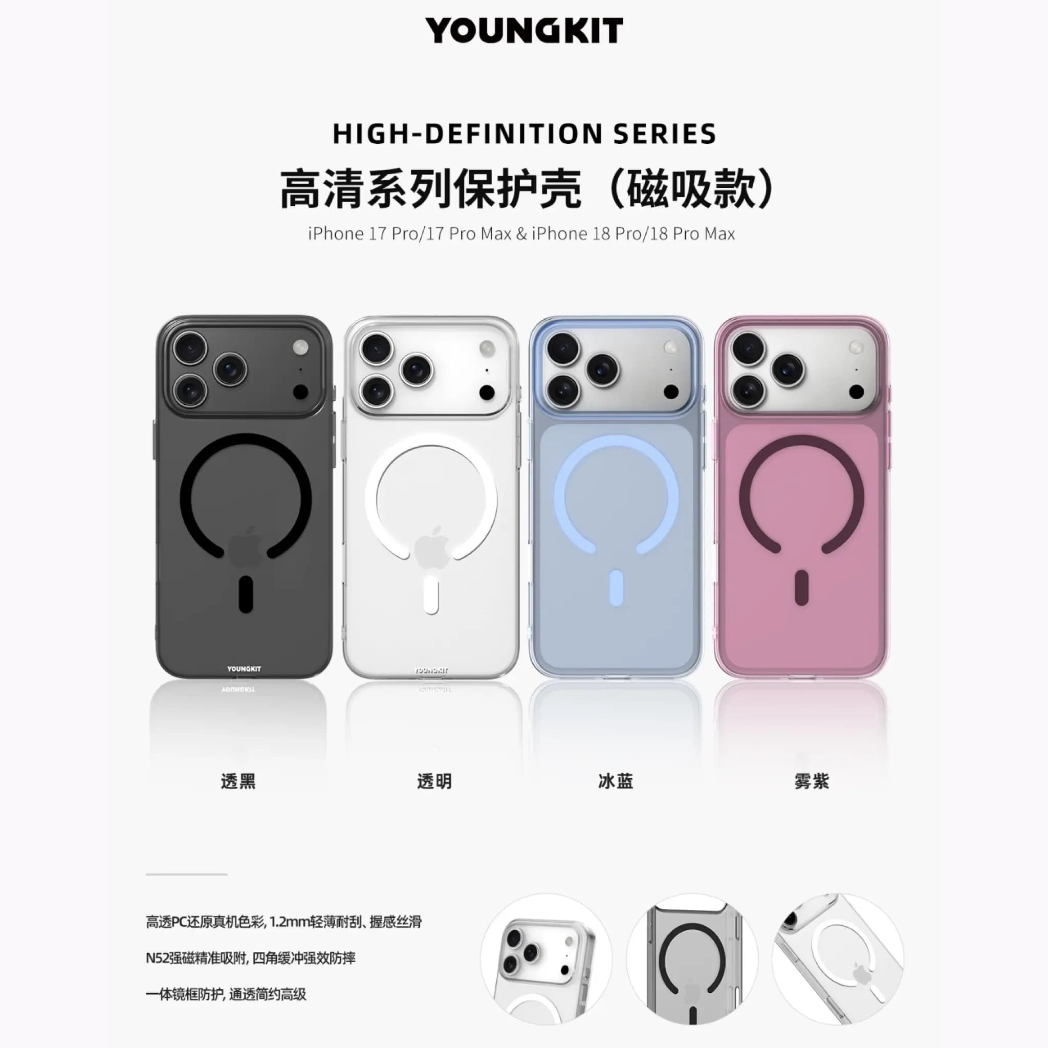 قاب آيفون 17/18 پرومکس برند YOUNGKIT مدل HD MAGNETIC — تصویر ۶