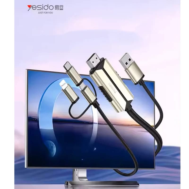 کابل تبديل HDMI به لايتنينگ / microUSB/ USB-C برند YESIDO مدل HM14 — تصویر ۴