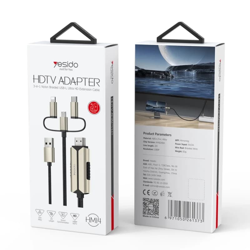 کابل تبديل HDMI به لايتنينگ / microUSB/ USB-C برند YESIDO مدل HM14 — تصویر ۷