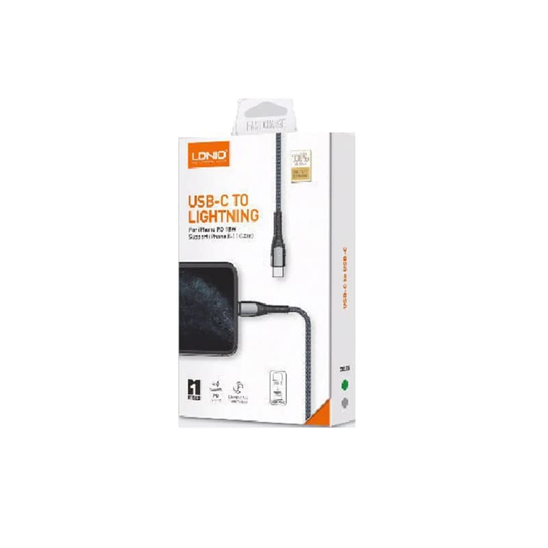 کابل برند LDNIO مدل LC111 USB-C TO LIGHTNING رنگ خاکستري — تصویر ۲