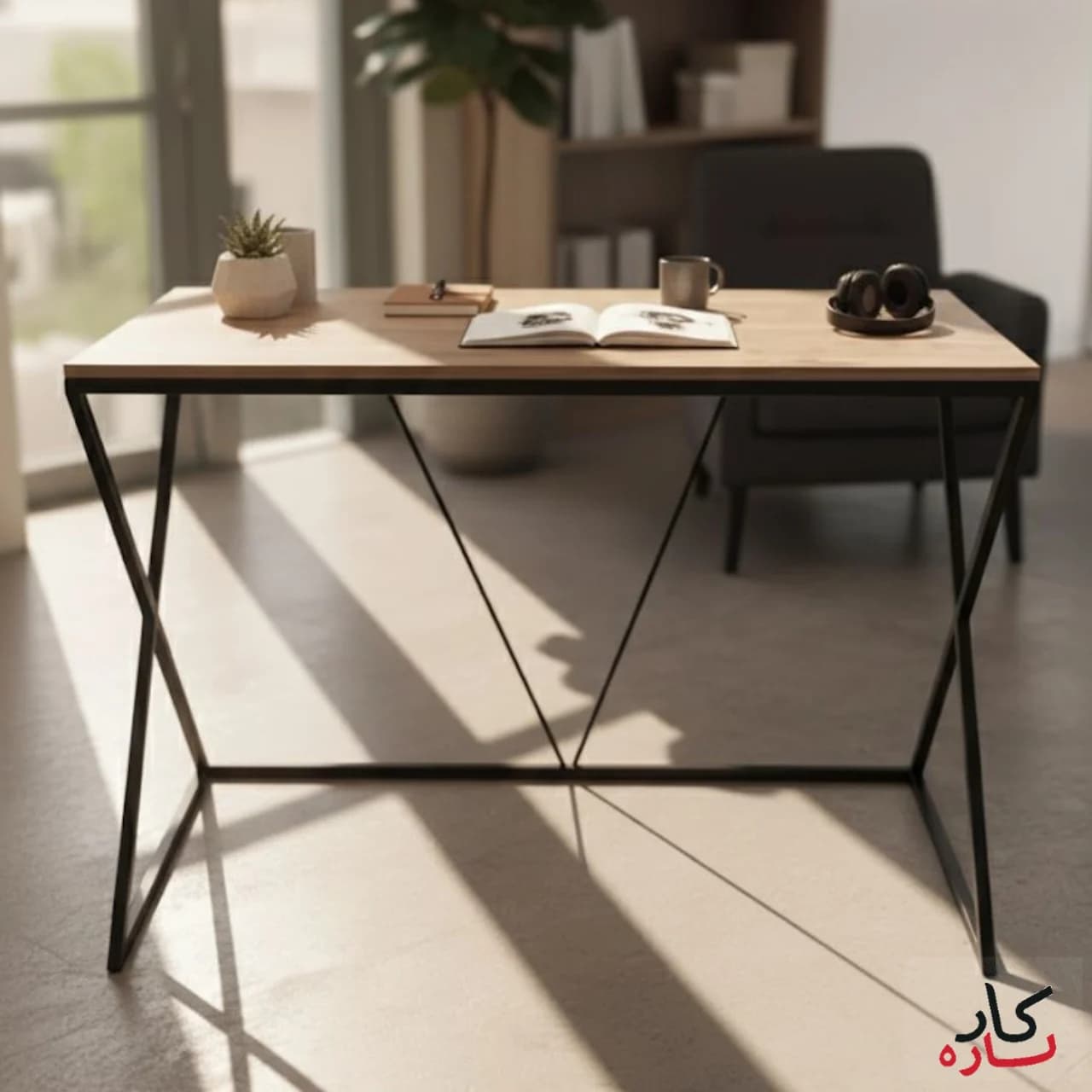 میز تحریر و کار مدرن (طرح X) – ترکیبی از زیبایی صنعتی و کارایی بینظیر