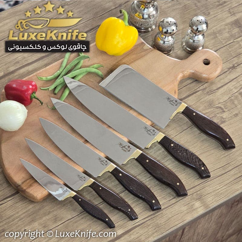 سرویس چاقوی آشپزخانه 6 پارچه دسته ونگه استاد منفرد ( برند اصل استاد منفرد حک شده روی تیغه) — تصویر ۳