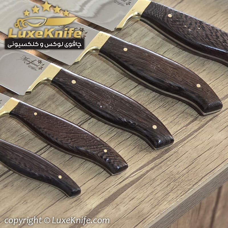 سرویس چاقوی آشپزخانه 6 پارچه دسته ونگه استاد منفرد ( برند اصل استاد منفرد حک شده روی تیغه) — تصویر ۴