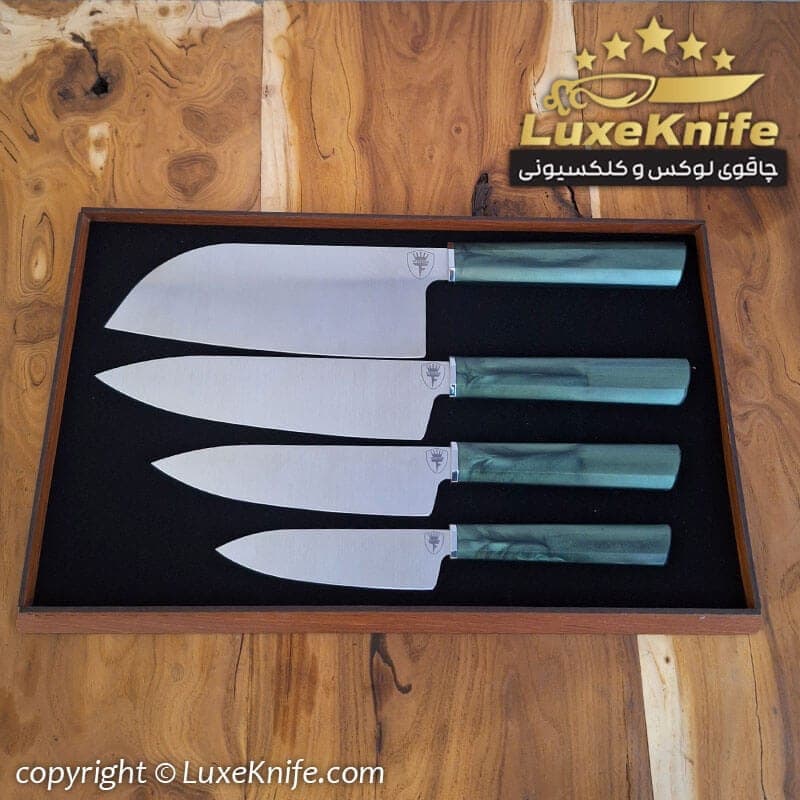 سرویس چاقوی آشپزخانه مدل سنتی برند TF ( دسته سبز رنگ )