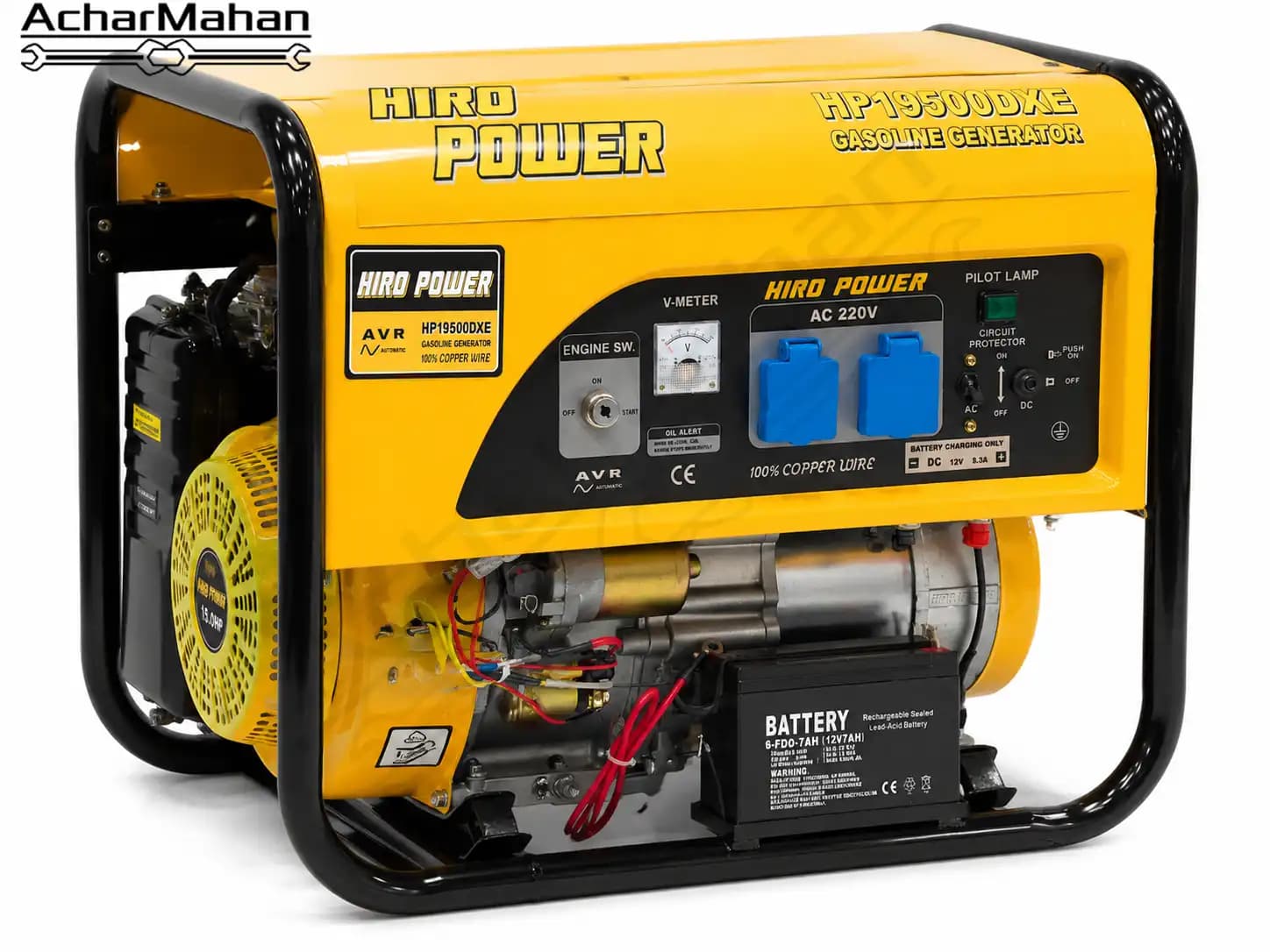 موتور برق ۳.۵ کیلووات هیرو پاور مدل HP19500DXE | سیمپیچ مسی، AVR هوشمند، استارت برقی و هندلی، قابل حمل و کمصدا