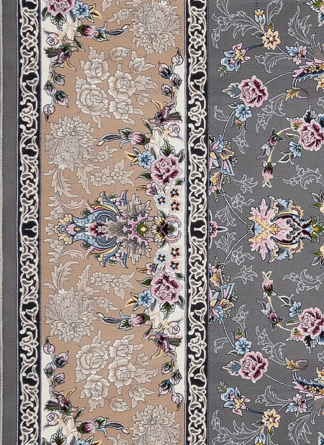 فرش ماشینی کلاسیک کیان مدل پرتو طوسی ۱۲۰۰ شانه — تصویر ۳