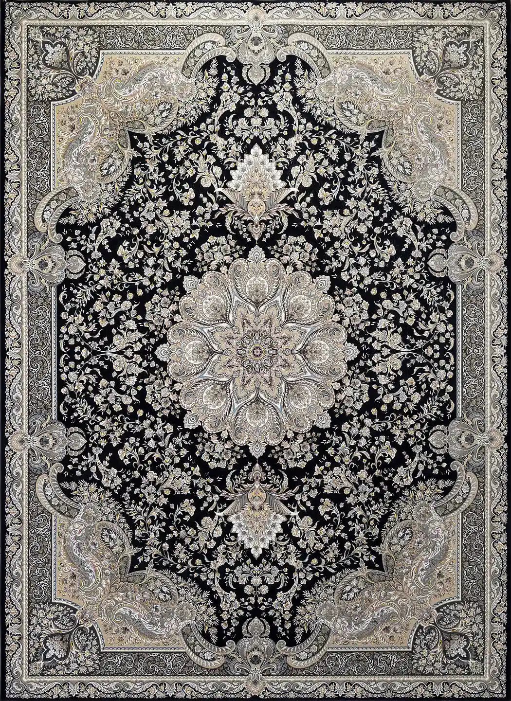 فرش ماشینی کلاسیک کیان مدل ایزابلا سرمه ای ۱۲۰۰ شانه