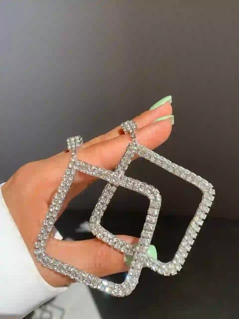 گوشواره مجلسی فول نگین طرح لوزی