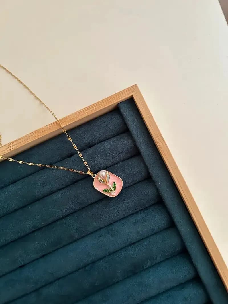 گردنبند مینا کاری استیل رنگ ثابت — تصویر ۴