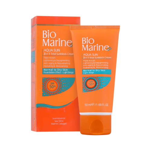 کرم ضدآفتاب رنگی روشن کننده و ضد چروک SPF50 مناسب پوست خشک 50 میل (بژ روشن)بایومارین