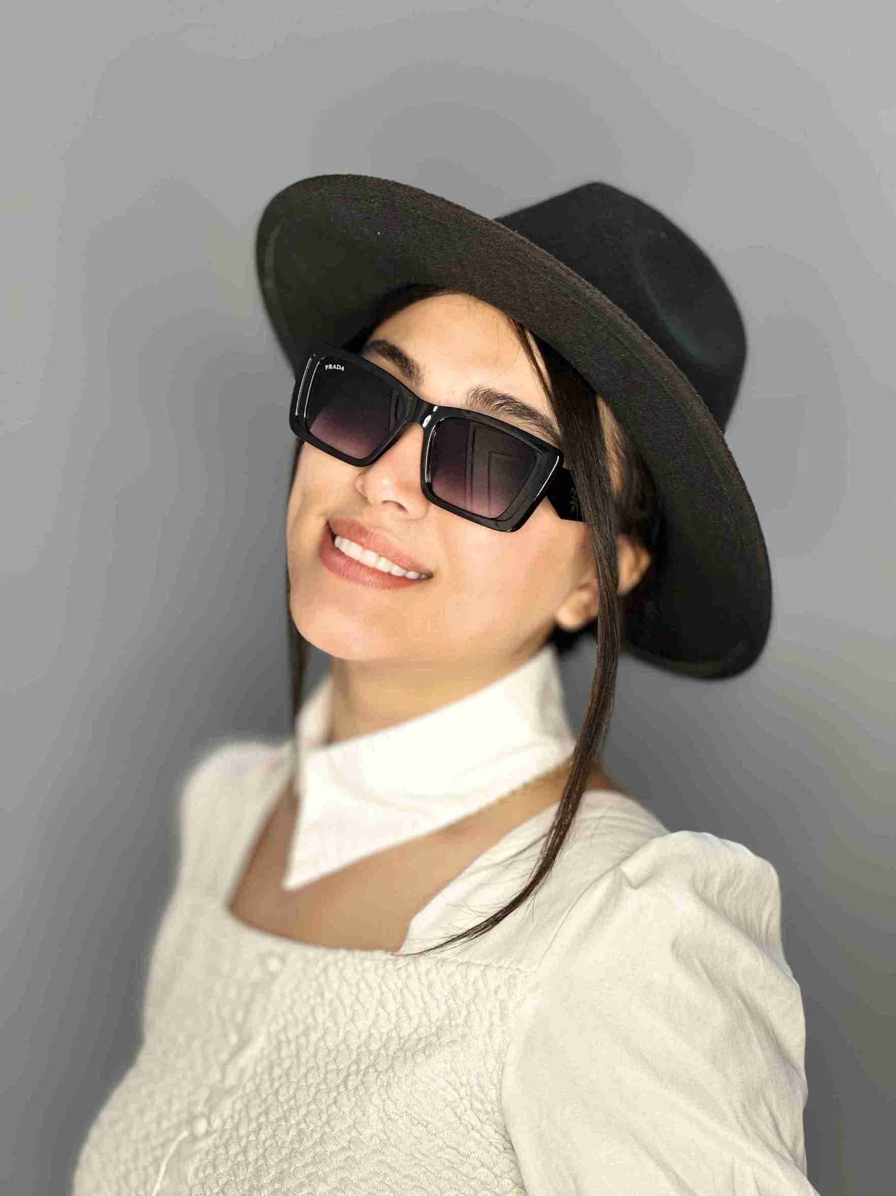 عینک افتابی زنانه prada پرادا مشكي دسته سه بعدي ترند يووي ٤٠٠ — تصویر ۲