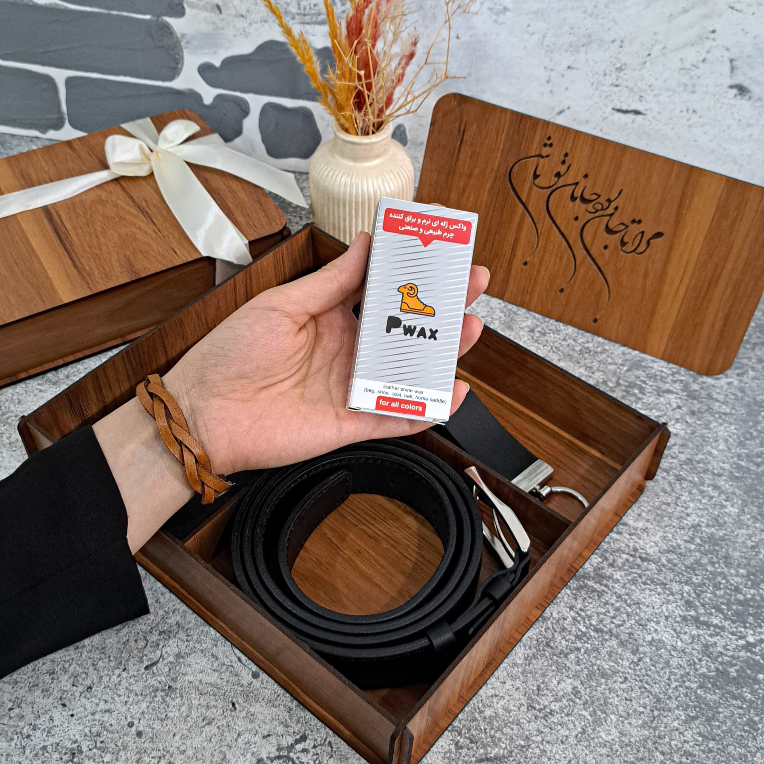 ست هدیه چرم مردانه چرم طبیعی کیف پول و کمربند چرم طبیعی مدل 3 تیکه کتی — تصویر ۷