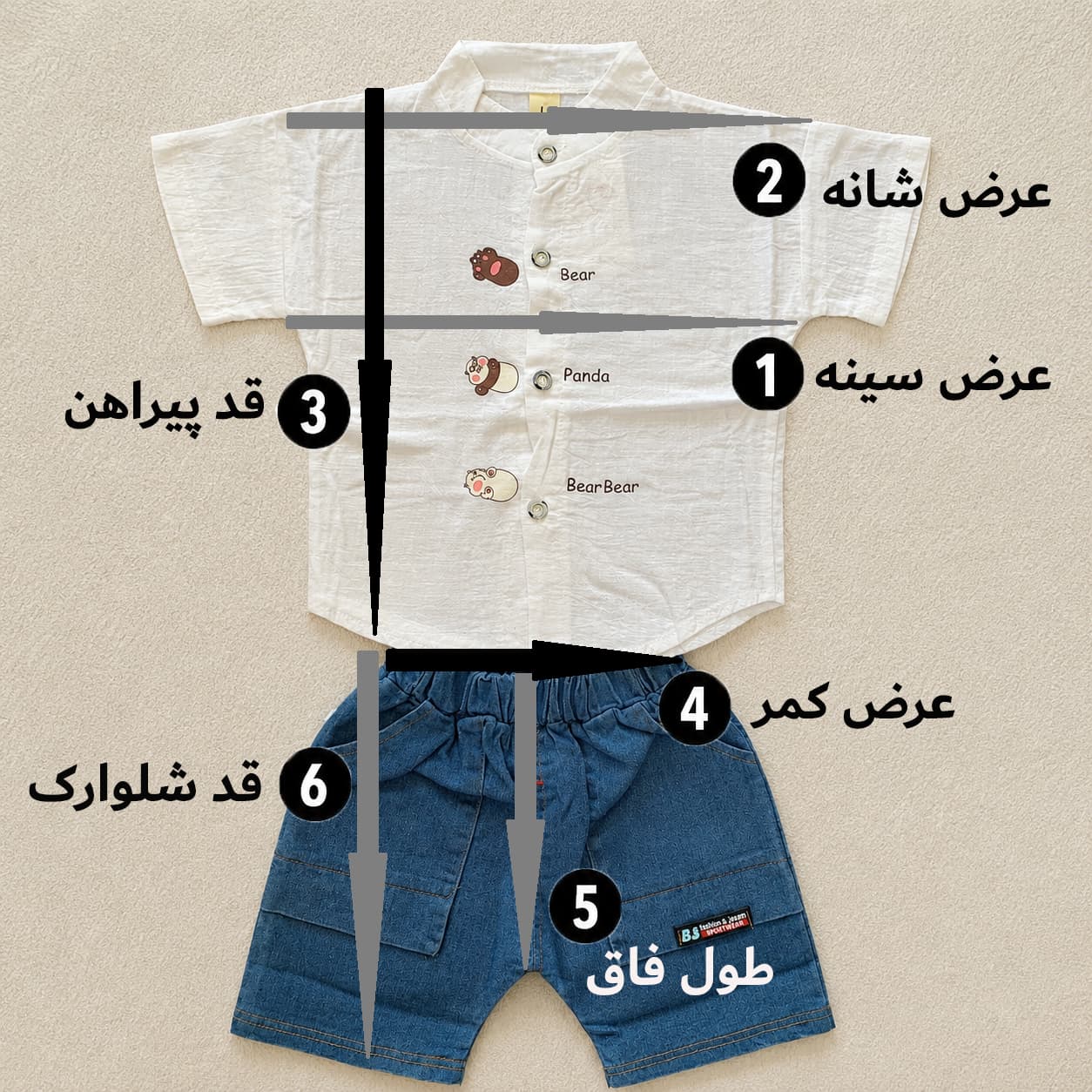 ست پیراهن شلوارک جین وارداتی بچگانه | تابستانه مدل خرسی — تصویر ۳