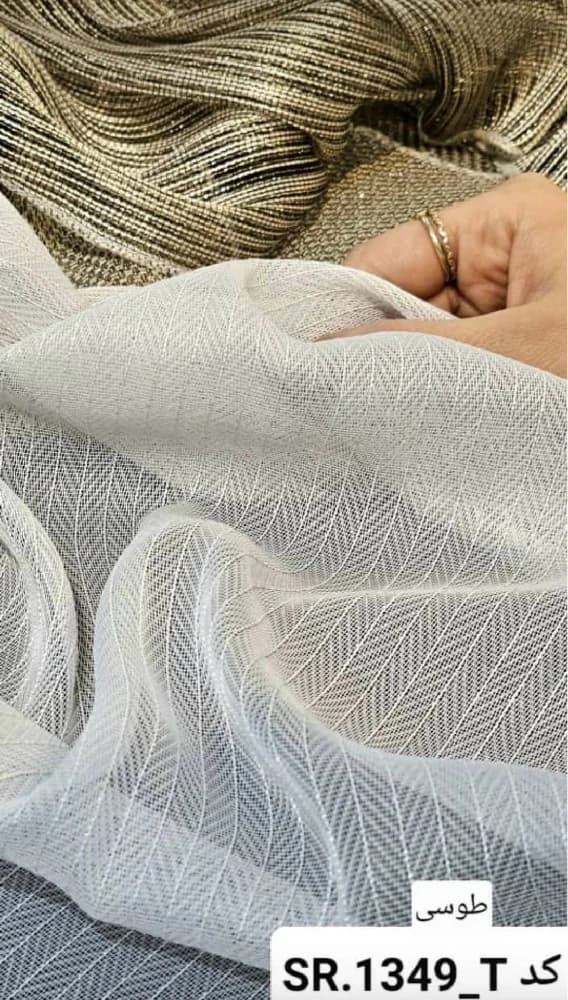 پرده آماده تور ابریشم جناقی طوسی روشن کد SR1349T