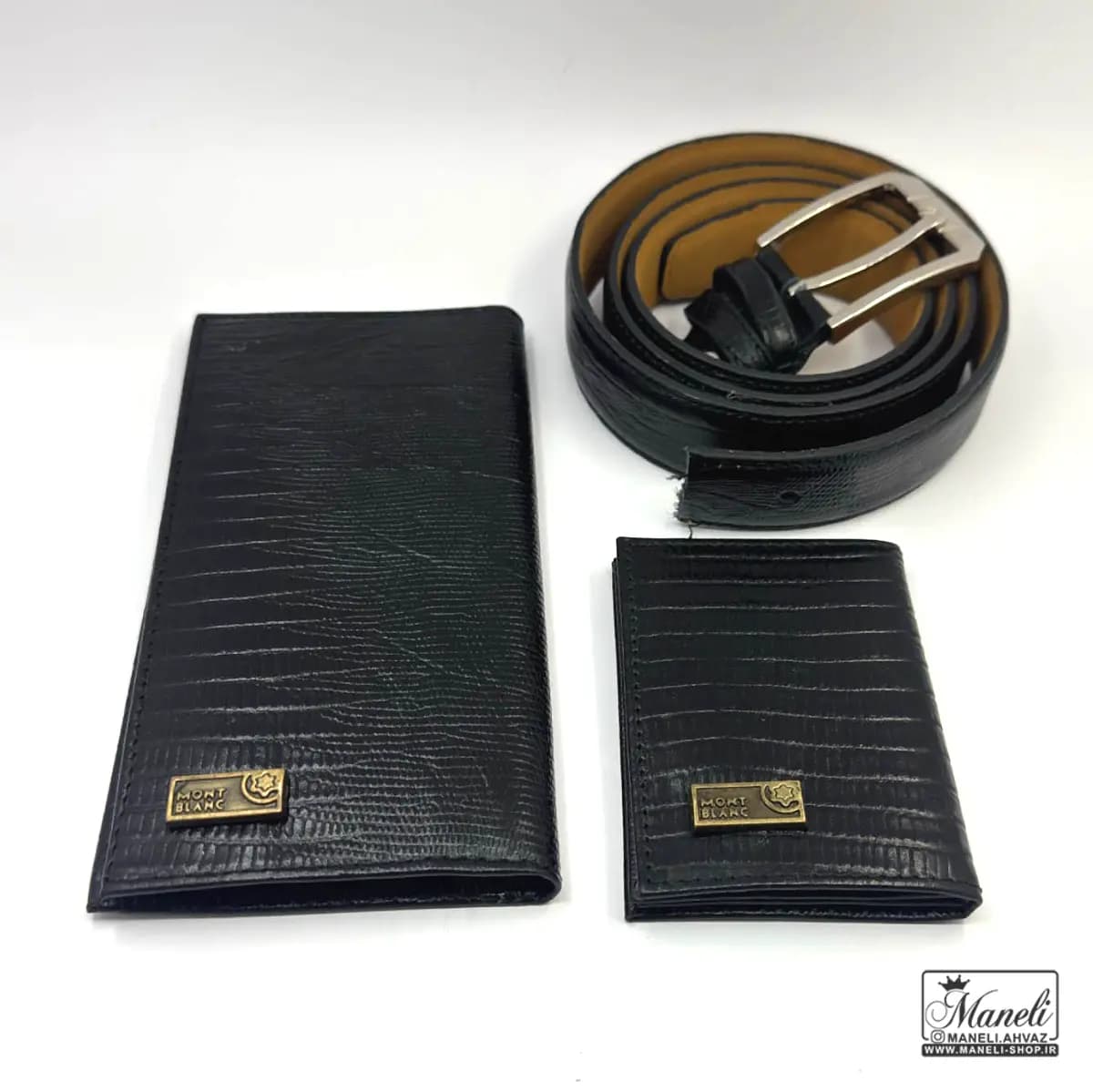 ست مدیریتی کیف و کمربند MONT BLANK مشکی سه تیکه — تصویر ۲