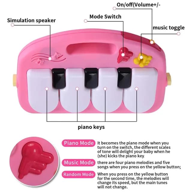تشک و پلی جیم پیانو دار هانگر مدل Baby Play Gym Piano Mat Pink آیتم HE0604 — تصویر ۵