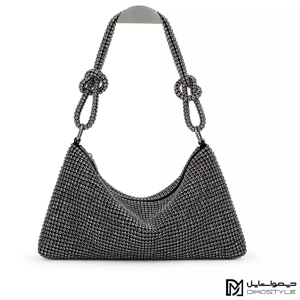 کیف مجلسی زنانه بند گرهای نگیندار (مشکی شاین)