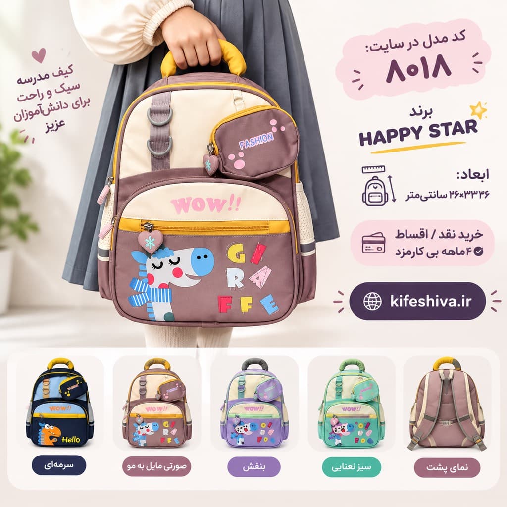 کوله پشتی مدلHAPPY STAR کد8018 — تصویر ۴