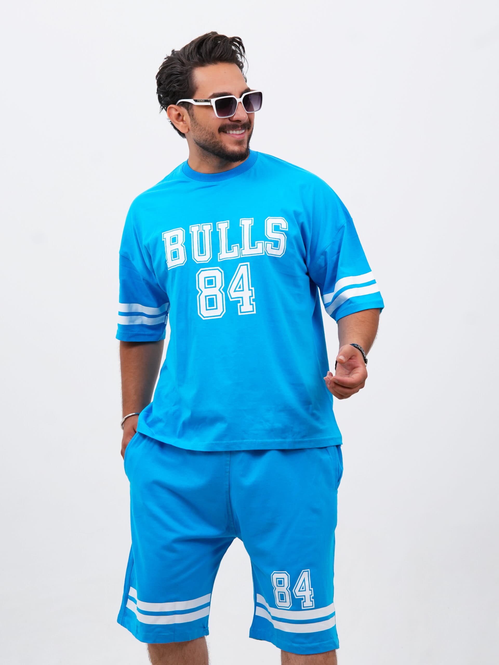ست تابستانه مردانه تیشرت و شلوارک پنبه دو نخ مدل BULLS 84 کد 100153 F 203