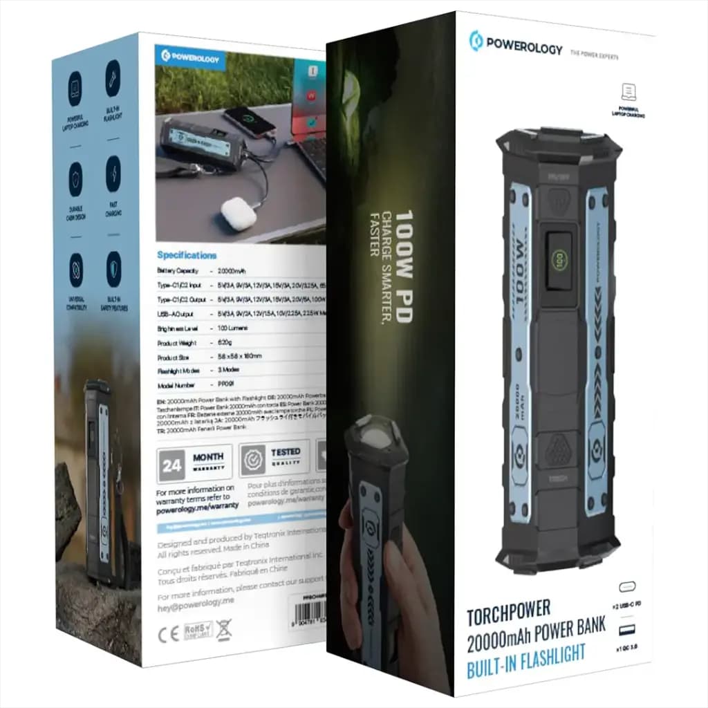 پاوربانک پاورولوژی مدل TorchPower PPBCHA91 ظرفیت 20000 میلی آمپر ساعت — تصویر ۵