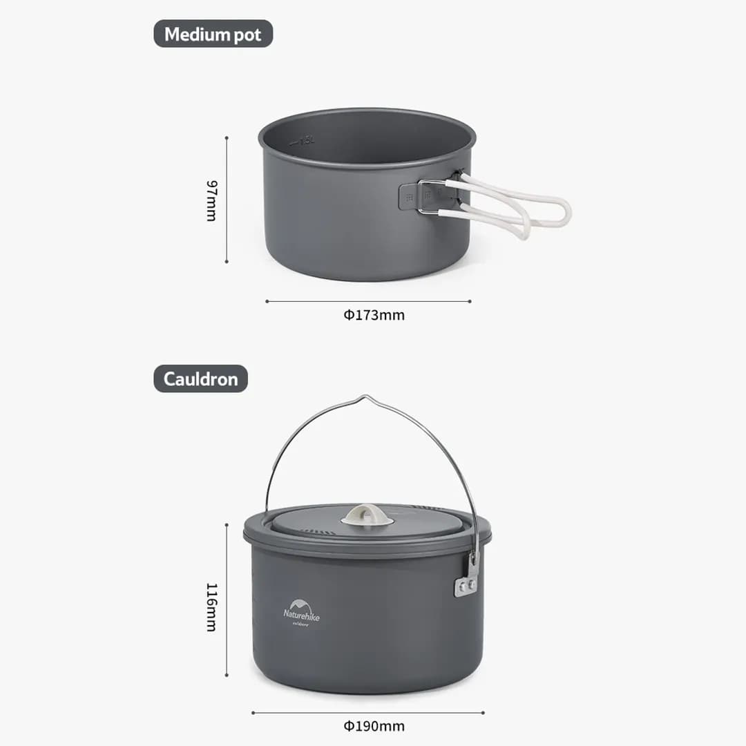 ست ظروف آشپزی کمپینگ نیچرهایک مدل CNH22CJ002 آلومینیومی 4 تکه با قابلمه، ماهیتابه و کتری — تصویر ۸