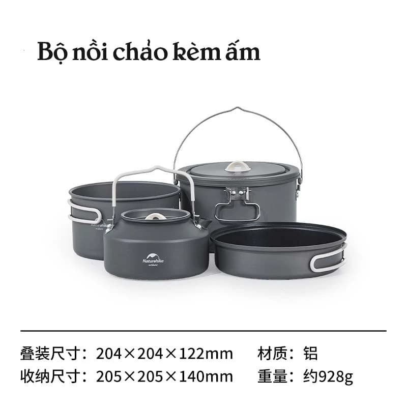 ست ظروف آشپزی کمپینگ نیچرهایک مدل CNH22CJ002 آلومینیومی 4 تکه با قابلمه، ماهیتابه و کتری — تصویر ۷