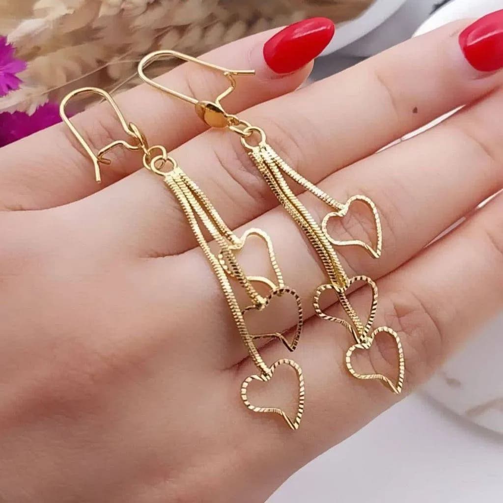 گوشواره آویز طرح قلب قفل عصایی رنگ ثابت سیتی گلد کد 2718