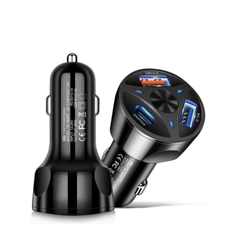شارژر فندکی 55 وات سه پورت فرست یو مدل F054 به همراه کابل USB-C — تصویر ۲