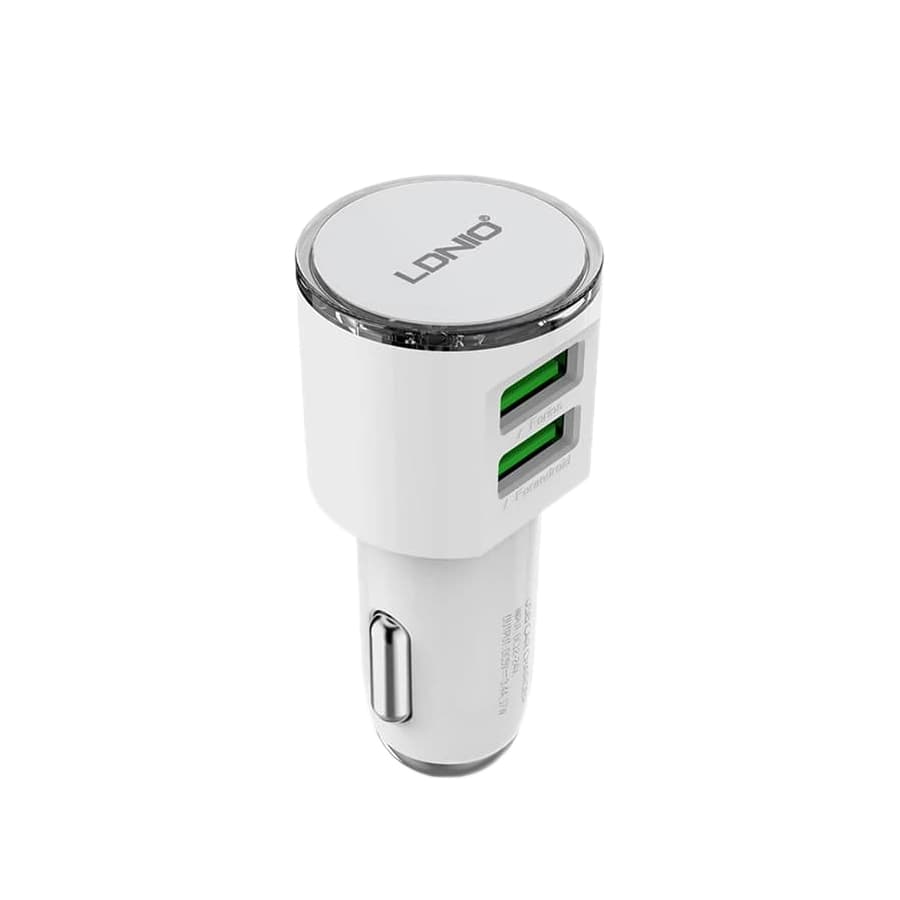 شارژر فندکی الدینیو مدل DL-C29 سفید به همراه کابل microUSB