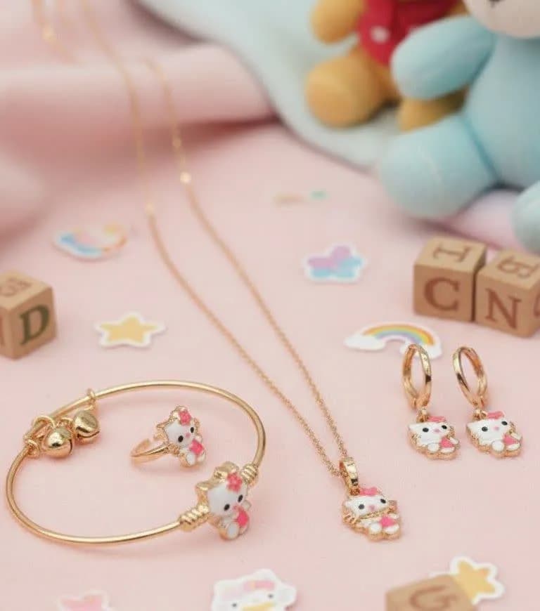 سرویس بچه گانه کیتی صورتی گل دار کد 10371