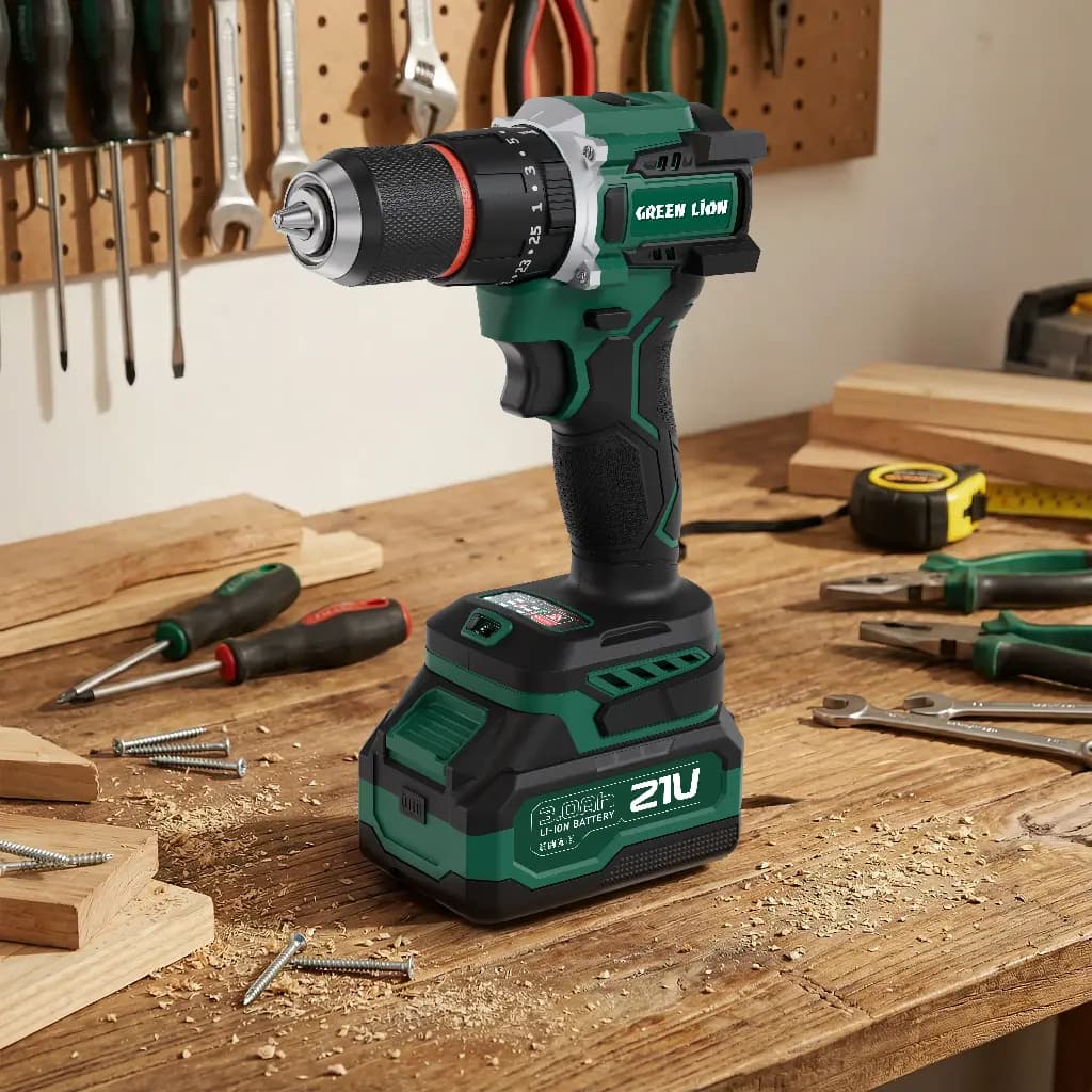 دریل چکشی شارژی براشلس ۲۱ ولت گرین لاین Green Lion مدل GD-16 Pro — تصویر ۶