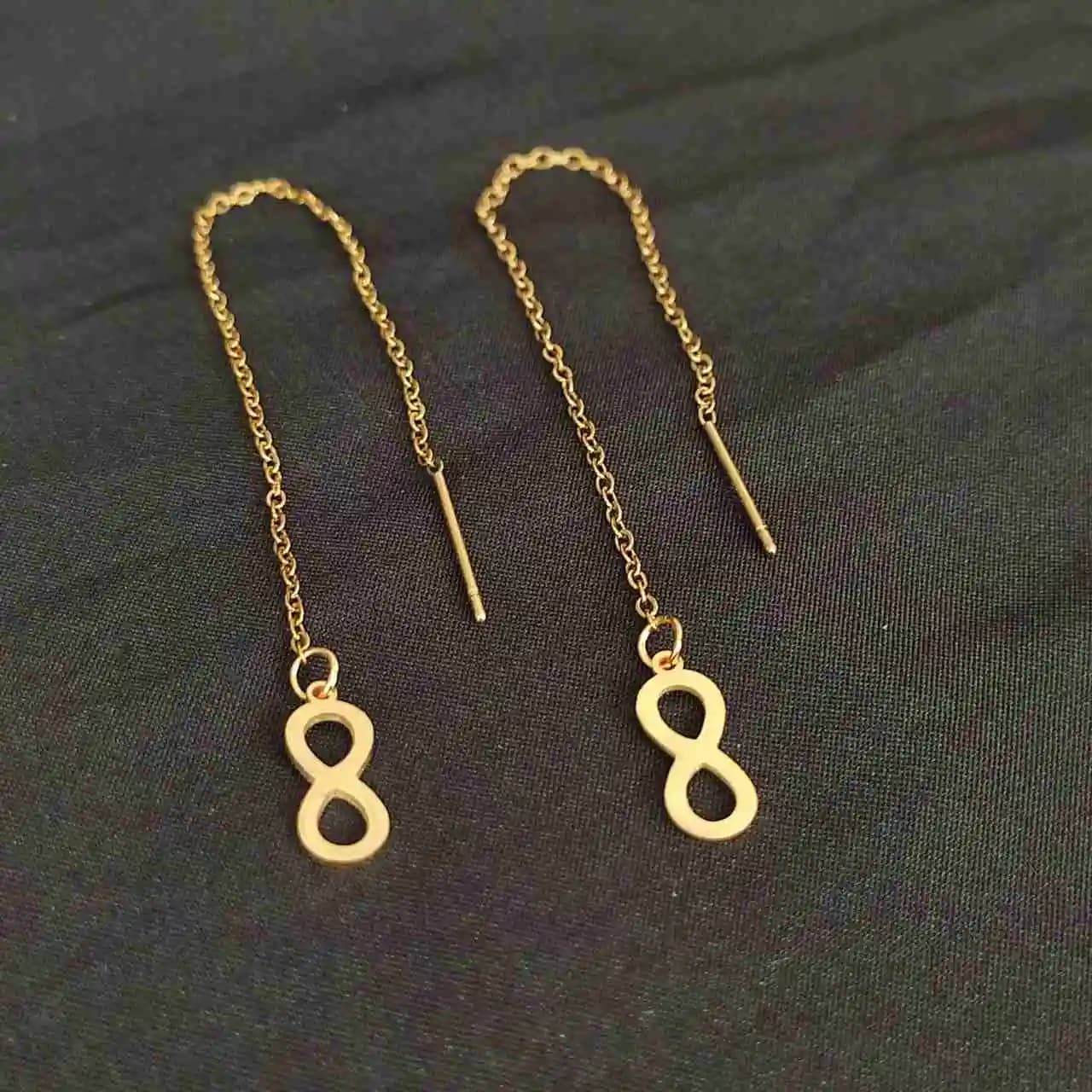 گوشواره بخیه ای مشابه طلا طرح بی نهایت کد 10168